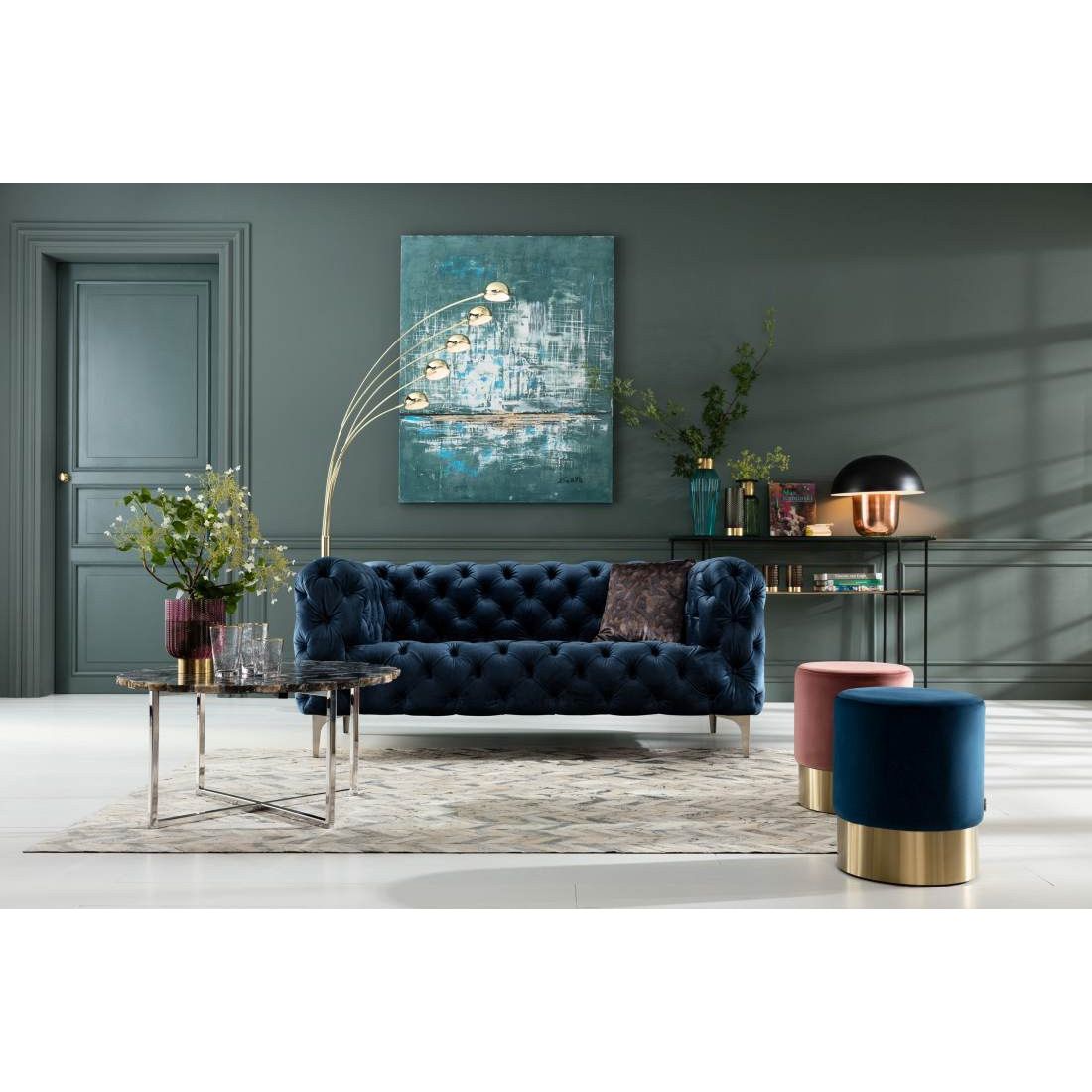 KARE Hocker Cherry Blau  Ø35x42cm Messing/Blau