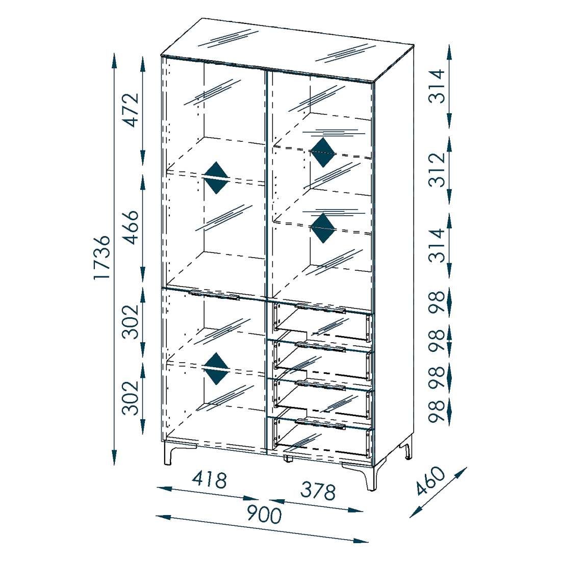 Maja Möbel Shino Vitrine mit Beleuchtung 90,1x46x173,8cm