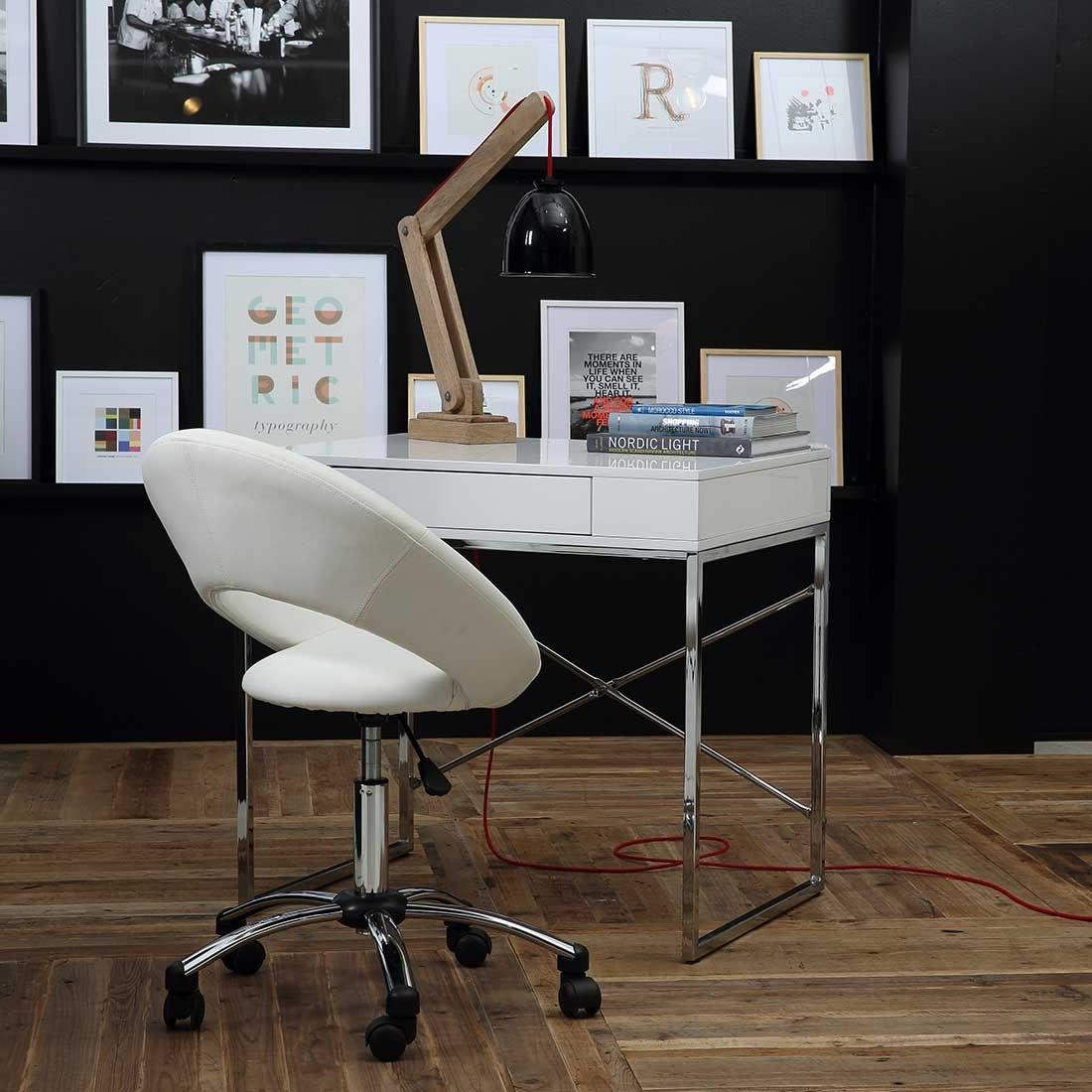 AC Design Plump Bürostuhl 60x53x89cm Lederlook Weiß/Chrom