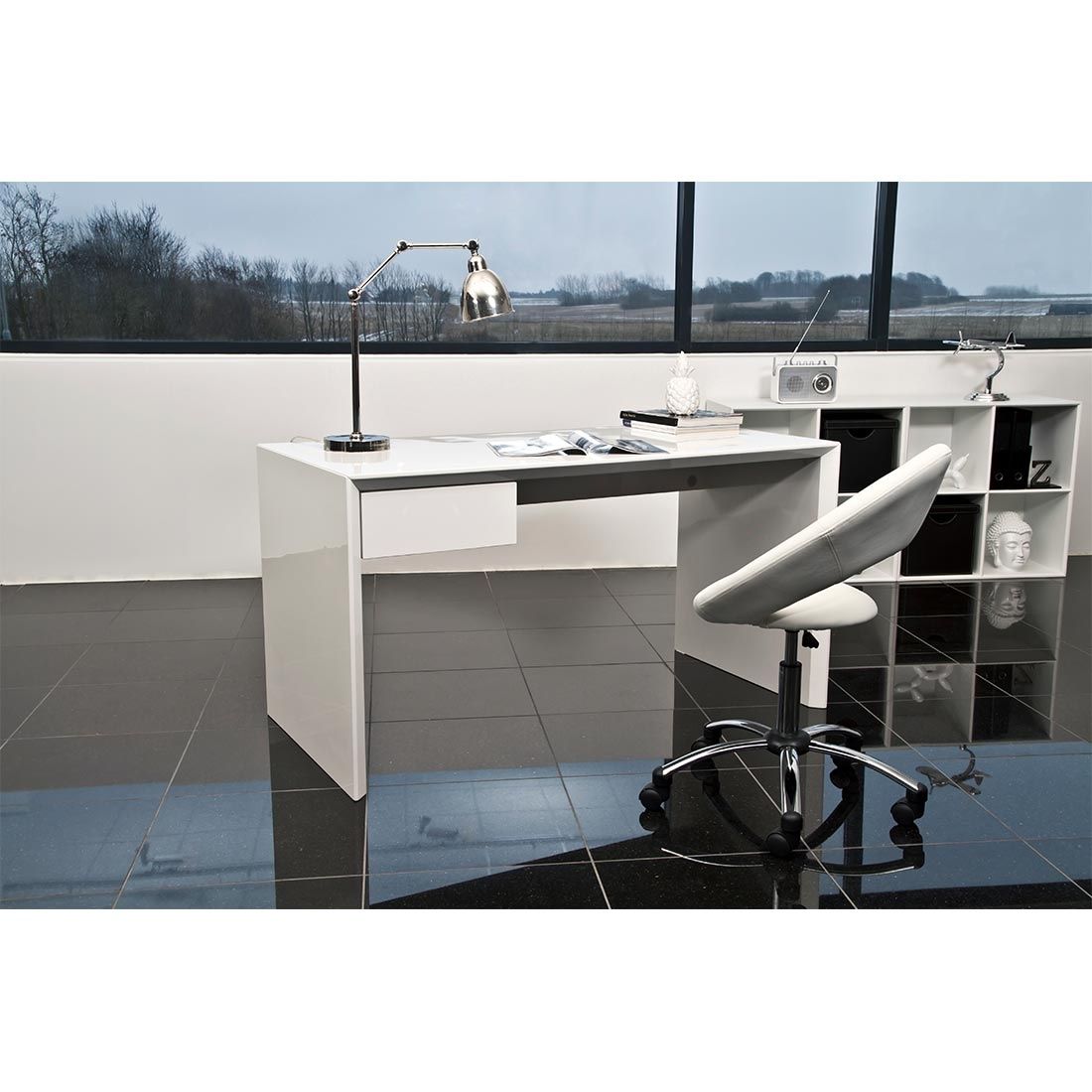 AC Design Plump Bürostuhl 60x53x89cm Lederlook Weiß/Chrom