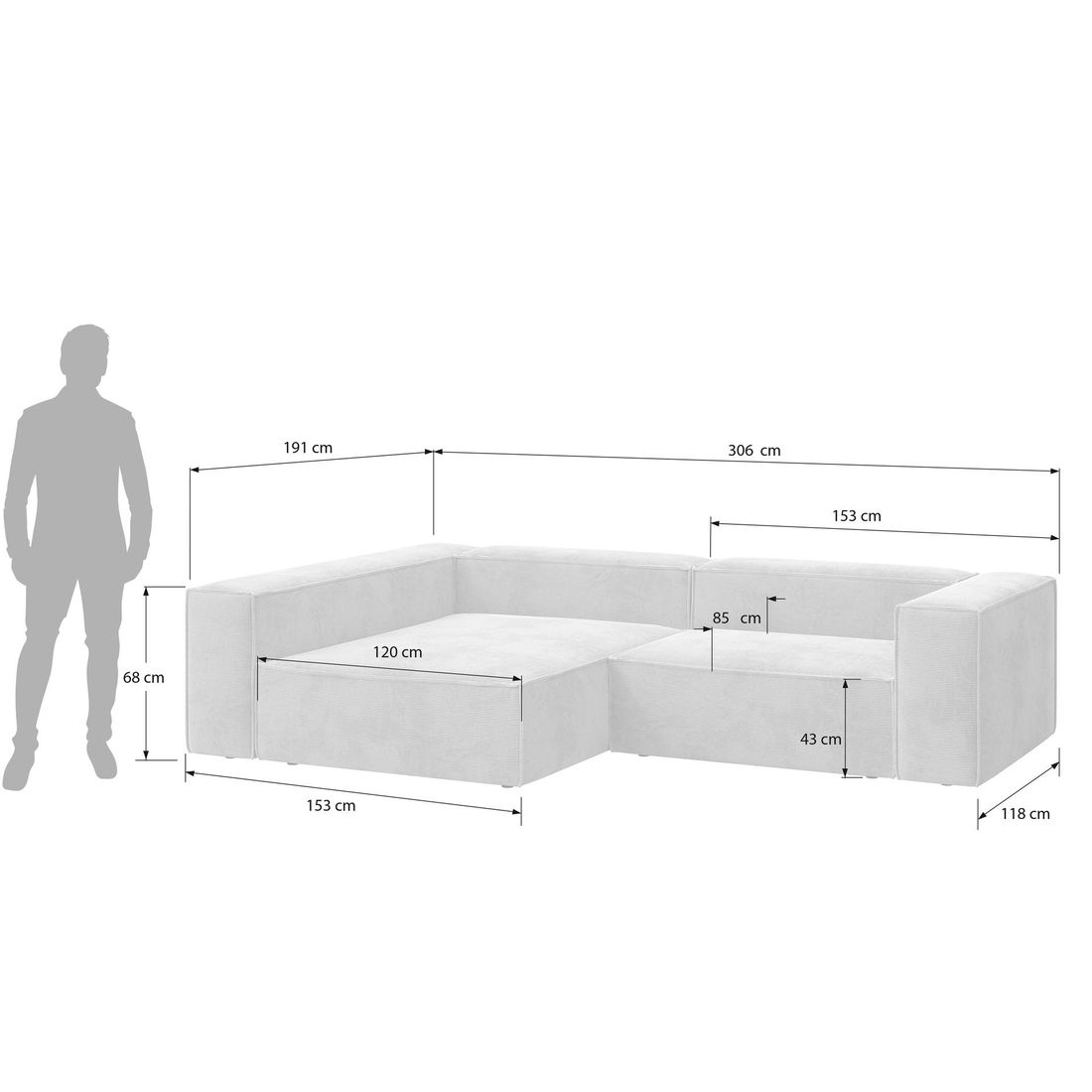 HOMELIV. Glennon Ecksofa Feincord