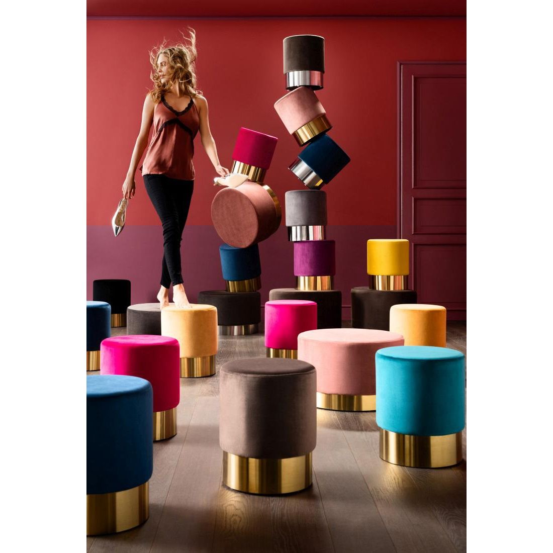 KARE Cherry Rose Brass Hocker Ø55cm