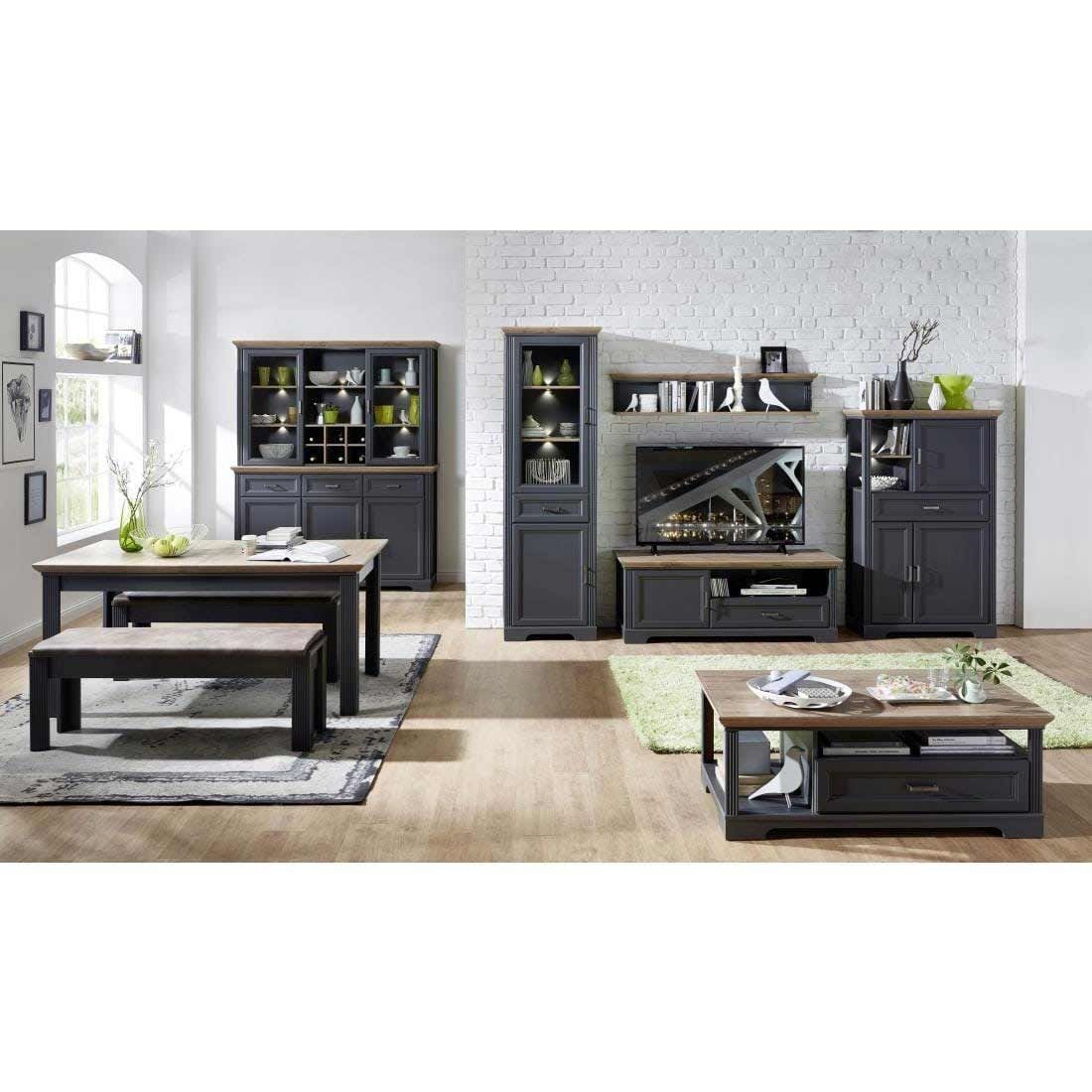 Innostyle Jasmin Buffet-Aufsatz mit Beleuchtung 166x42x103cm Graphit/Artisan  Eiche