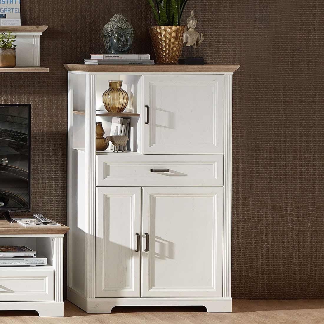 Innostyle Jasmin Highboard mit Beleuchtung 93x42x150cm Pinie Hell/Artisan  Eiche