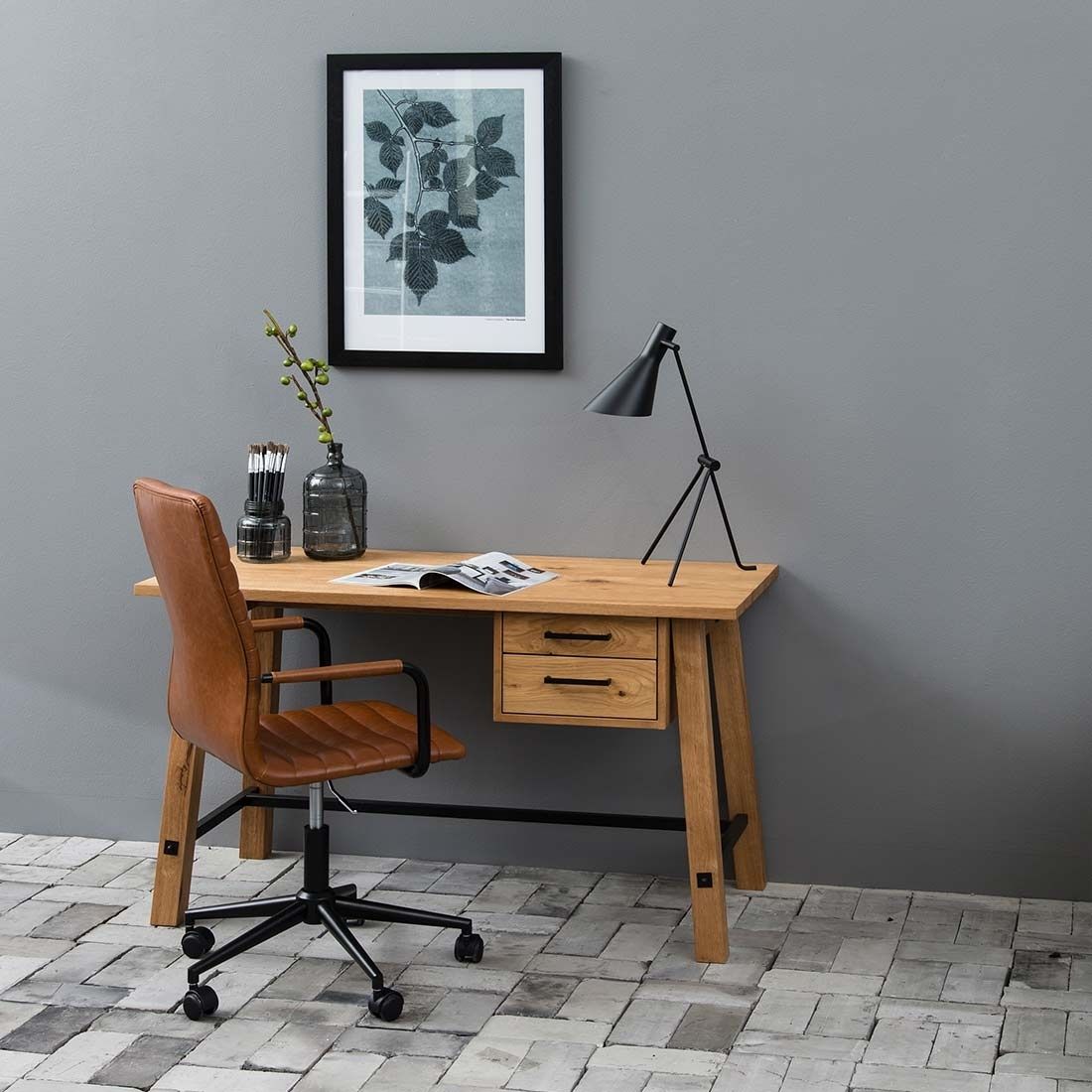 AC Design Winslow Bürostuhl 45x58x103cm Lederlook Vintage Cognac/Schwarz