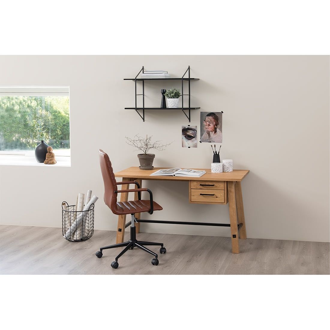 AC Design Winslow Bürostuhl 45x58x103cm Lederlook Vintage Cognac/Schwarz