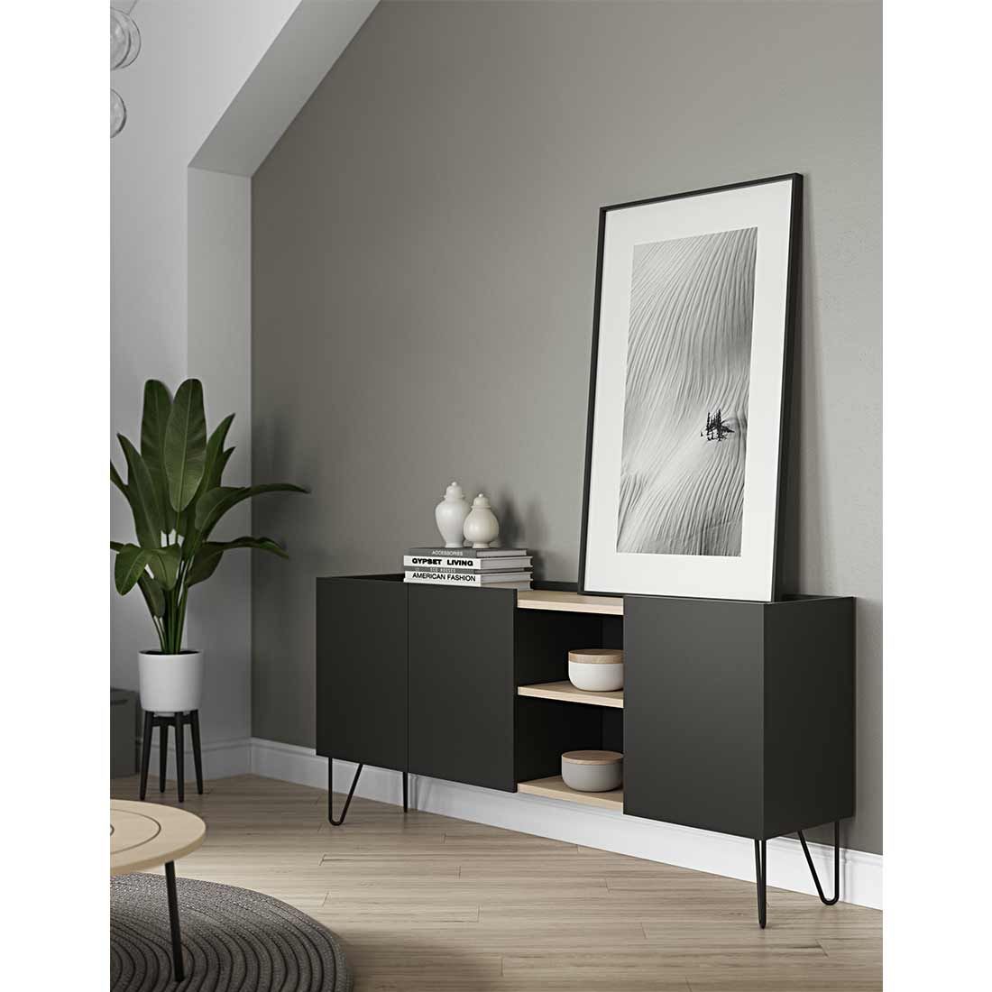 TEMAHOME Nina Sideboard 180x42x83cm Eiche/Schwarz