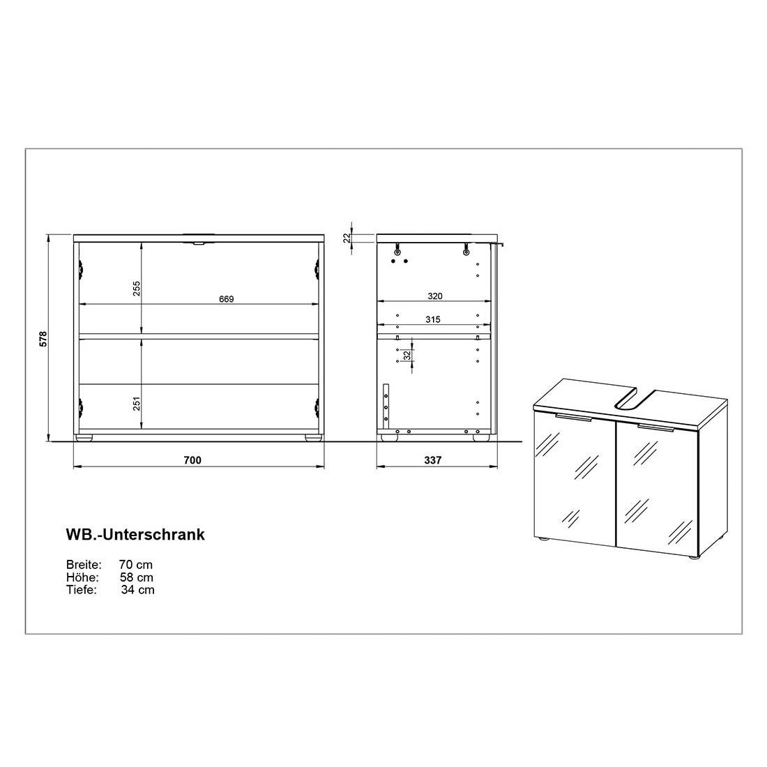 Germania Pescara Waschbeckenunterschrank 70x34x58cm Weiß/Navarra Eiche