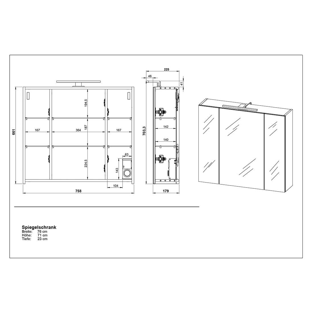 Germania Pescara Spiegelschrank mit LED-Beleuchtung 76x23x71cm