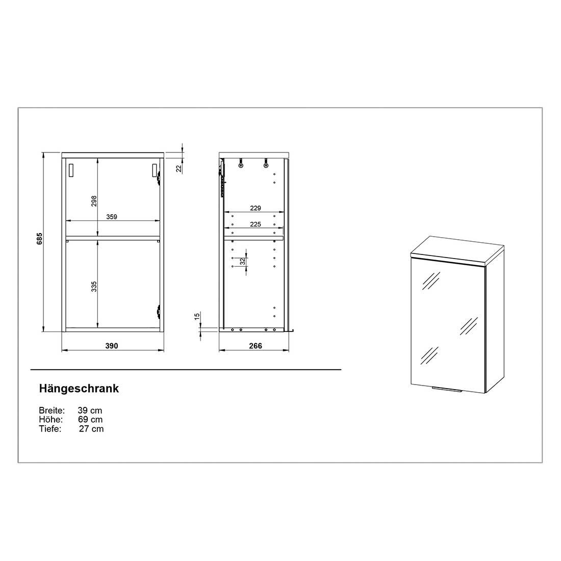 Germania Pescara Hängeschrank 39x27x69cm