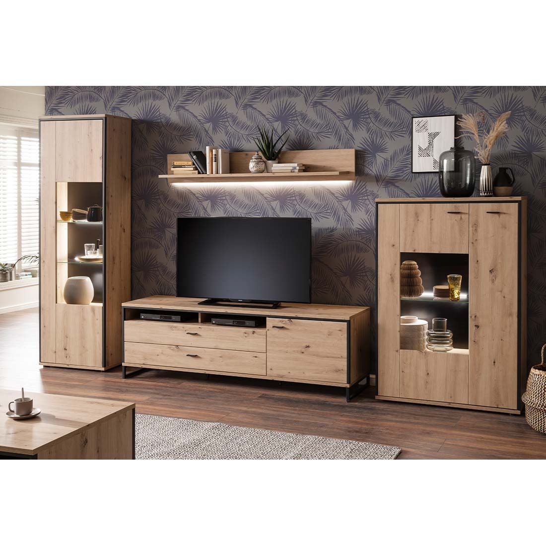 MCA Buenos Aires Highboard mit Beleuchtung 93x38x142cm