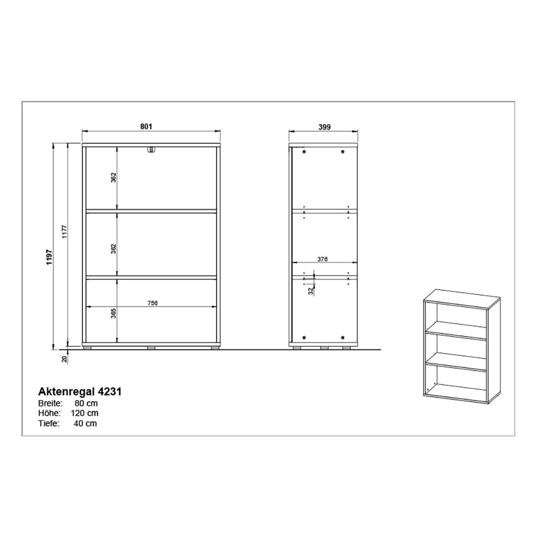 80x40x120cm Aktenregal Germania Graphit/Grandson-Eiche Agenda