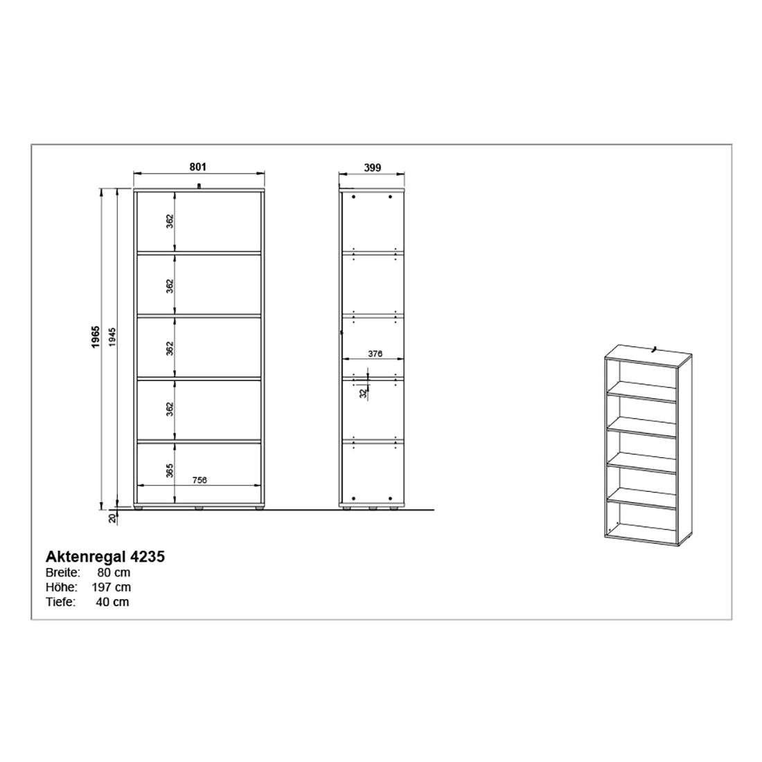 Germania Agenda Aktenregal 80x40x197cm Graphit/Grandson-Eiche