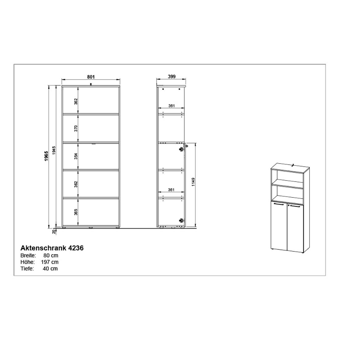 Germania Agenda Büroschrank 80x40x197cm Graphit/Grandson-Eiche