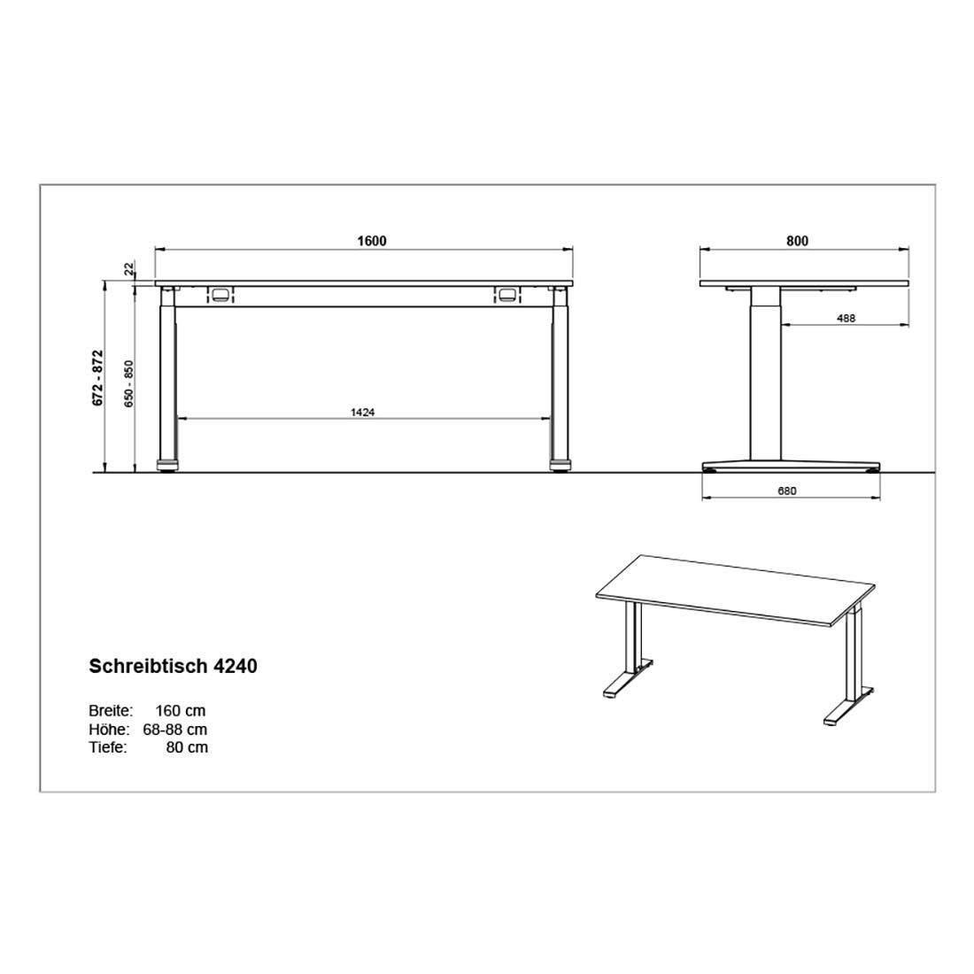Germania Agenda Schreibtisch höhenverstellbar 160x80x68/88cm