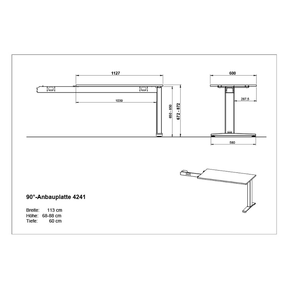 Germania Agenda Ansatzplatte höhenverstellbar 113x60x68/88cm