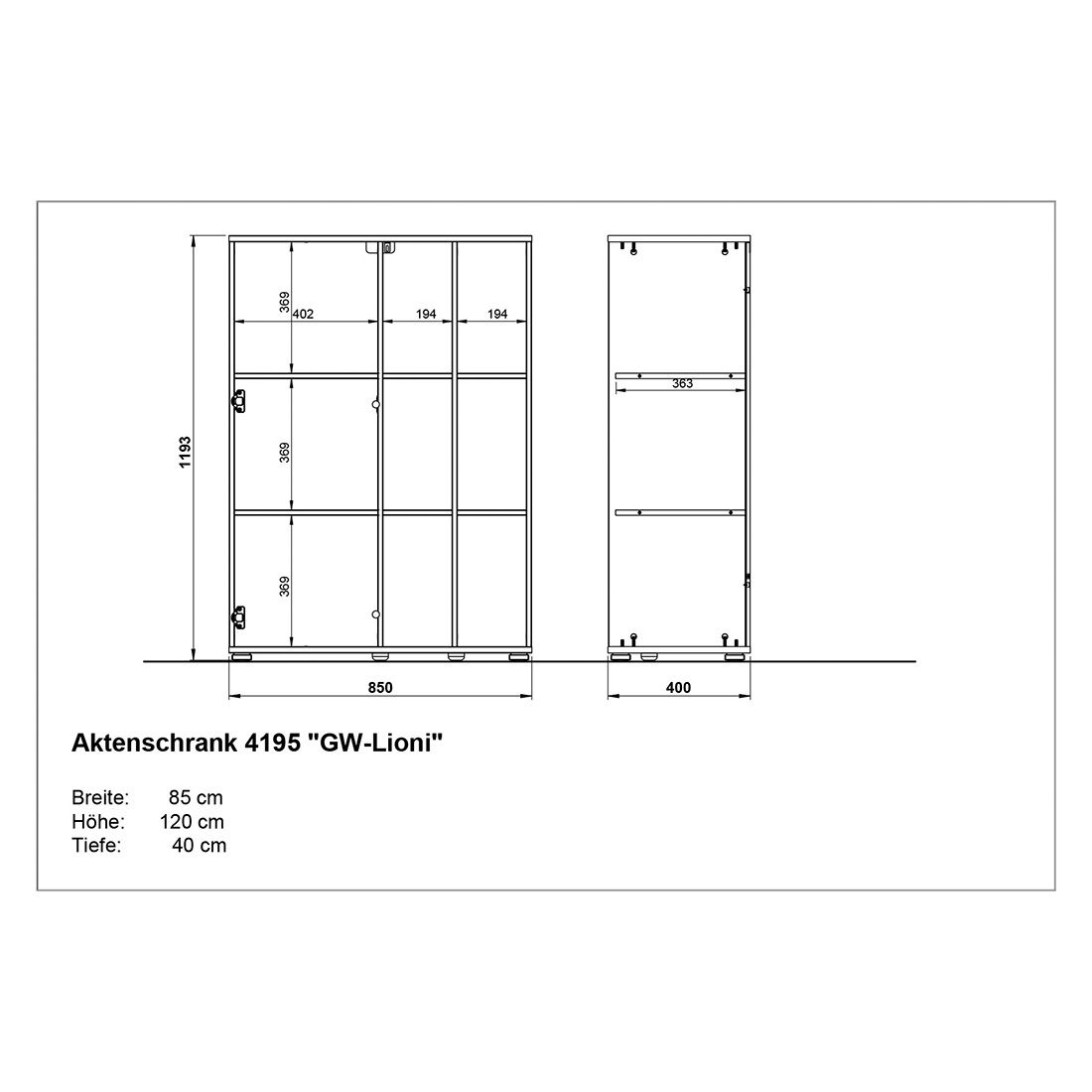 Germania Lioni Büroschrank 85x40x120cm Weiß/Navarra Eiche