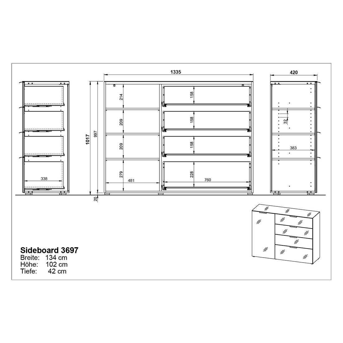 Germania Oakland Sideboard 134x42x101cm