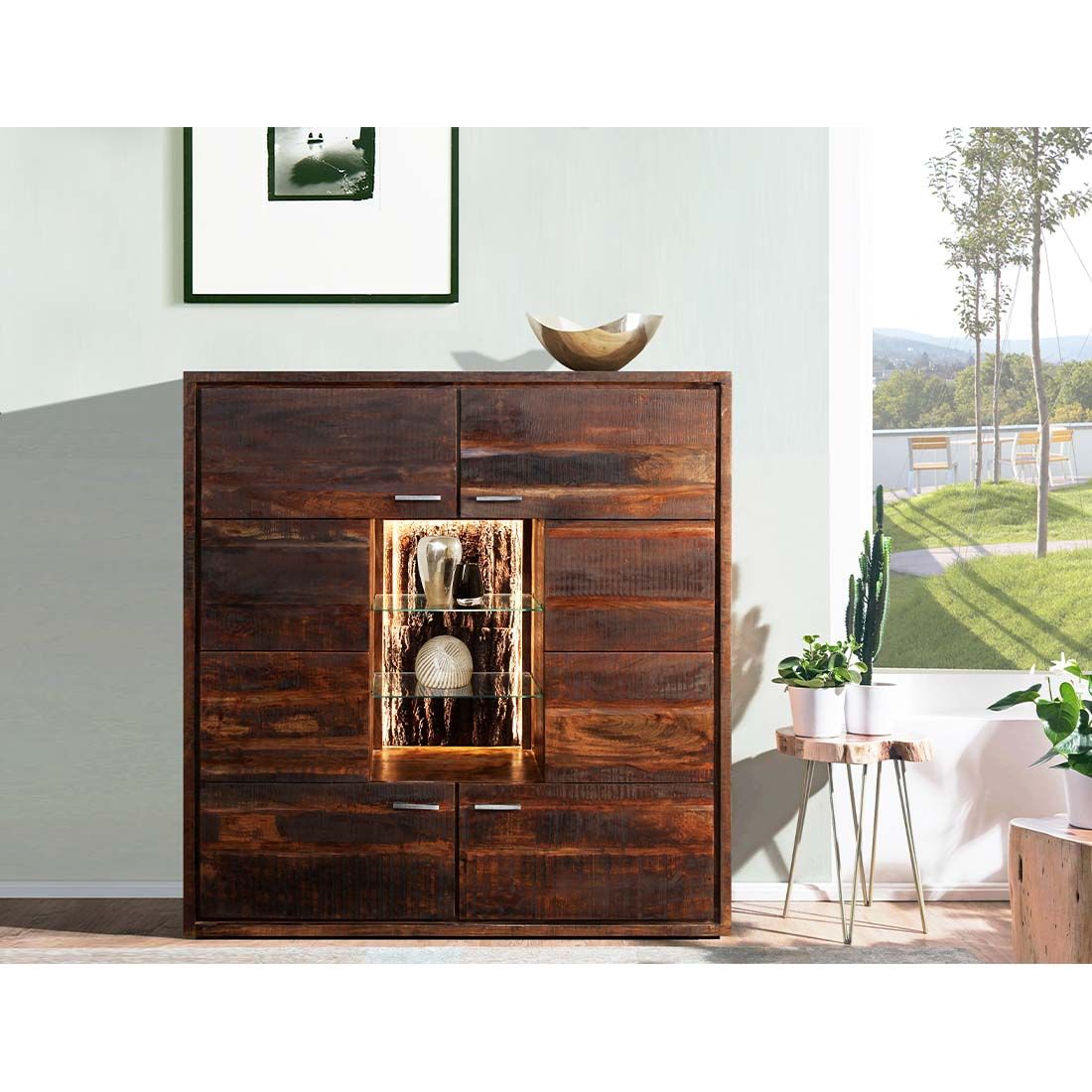 Wolf Möbel Bark Highboard mit Beleuchtung 145x40x153cm