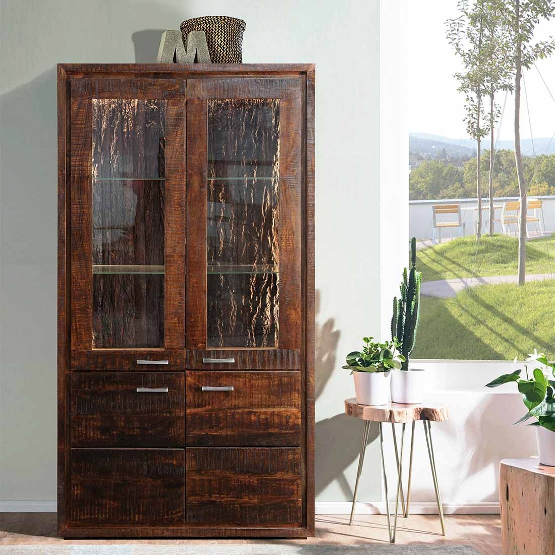 Wolf Möbel Bark Vitrine mit Beleuchtung 98x40x180 cm