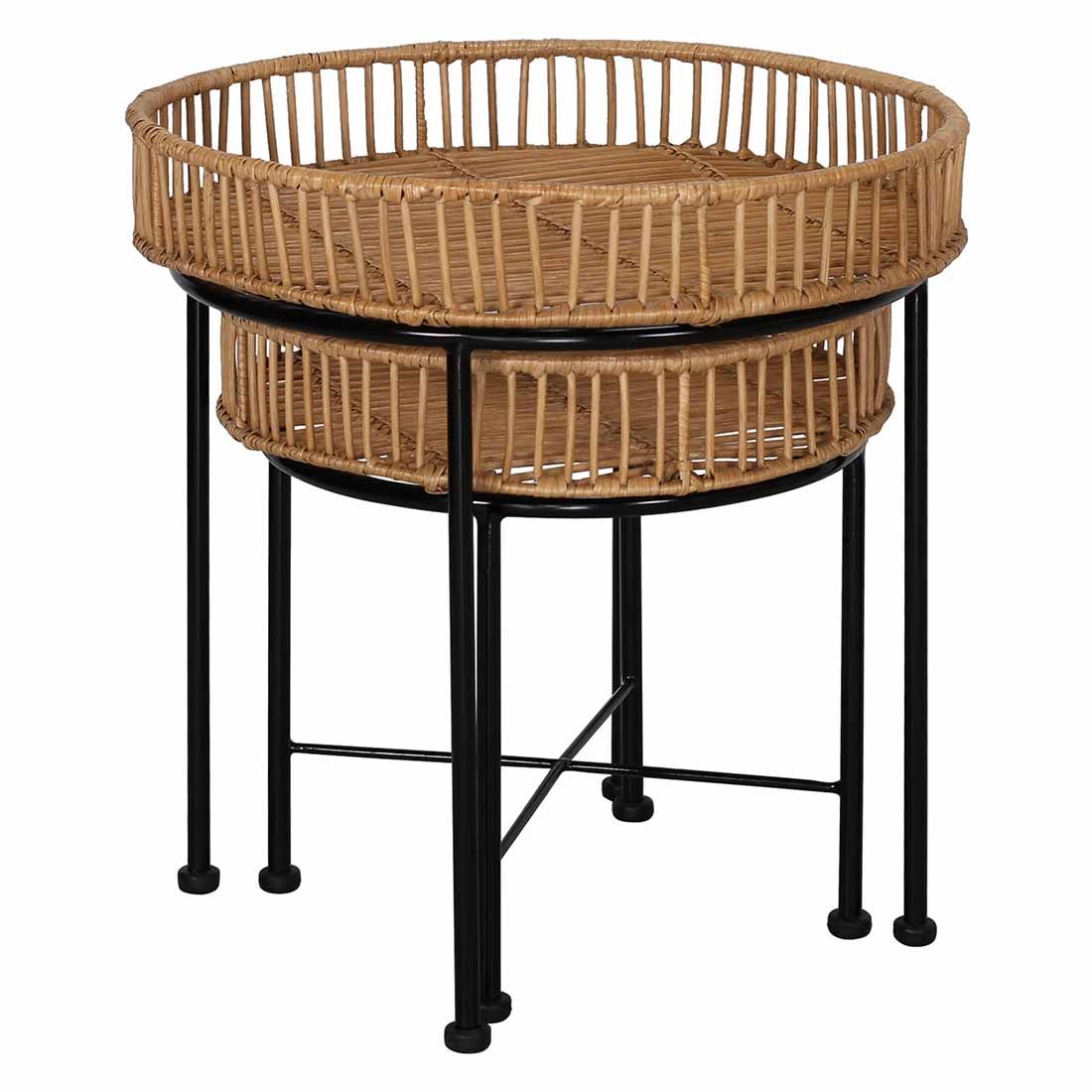 Rafia Rattan Beistelltisch-Set 2-tlg.
