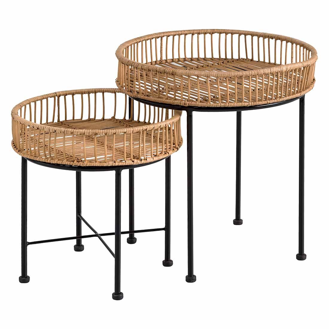 Rafia Rattan Beistelltisch-Set 2-tlg.