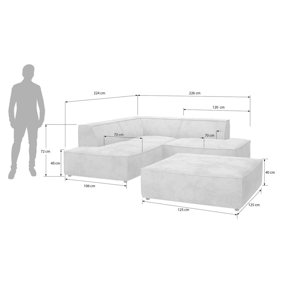 HOMELIV. Lennox Ecksofa mit Hocker Cord