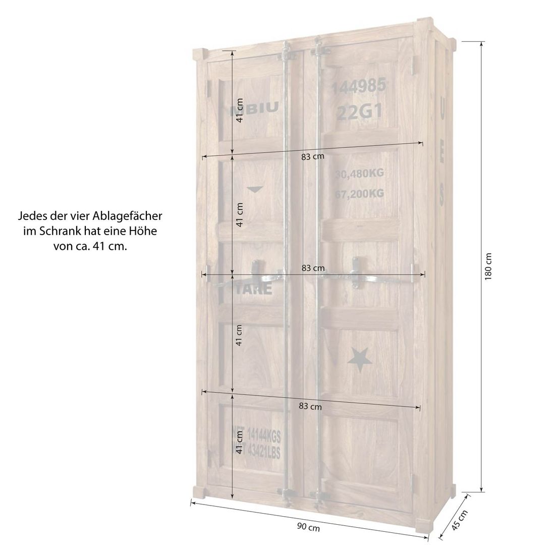 Wolf Möbel Container Hochschrank 90x45x180cm
