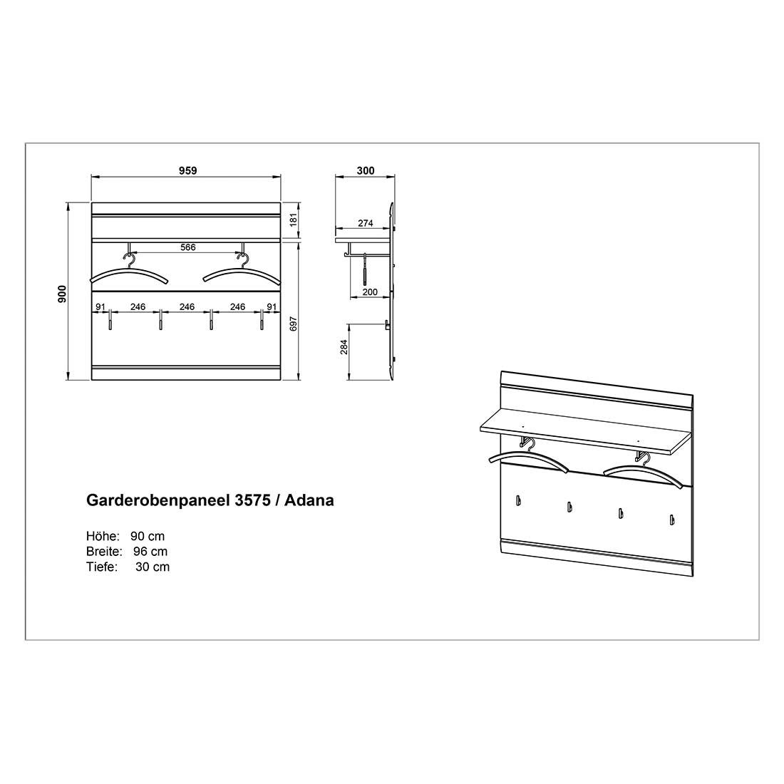 Germania Adana Garderobenpaneel 96x30x90cm