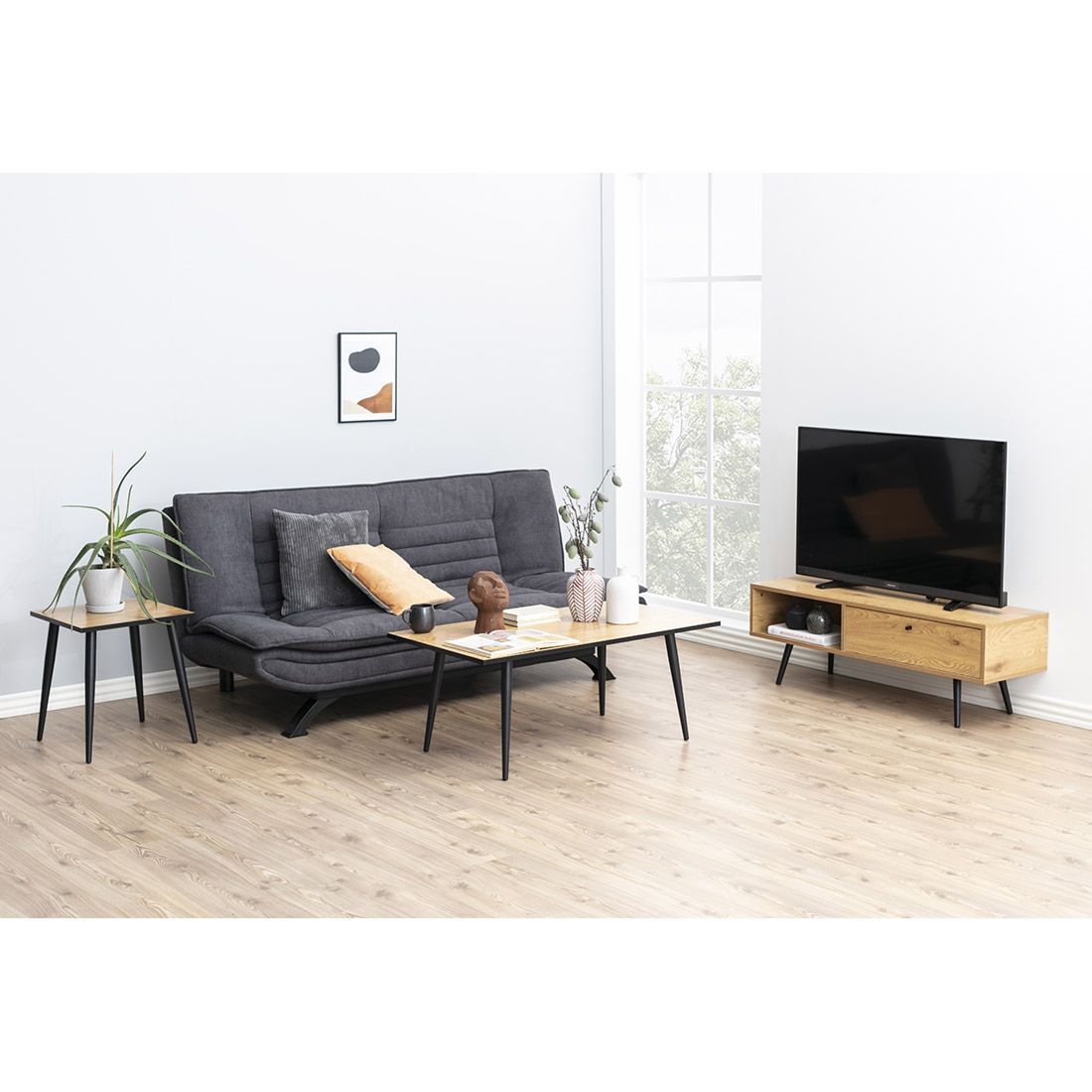 AC Design Faith Schlafsofa Dunkelgrau/Schwarz, ca. 196x98x91cm