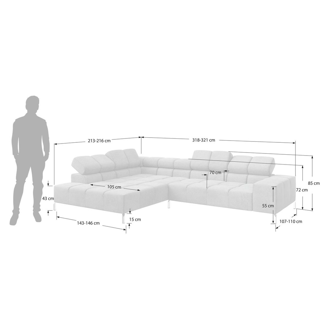 HOMELIV. Cambridge Ecksofa 321x216x85cm Feincord