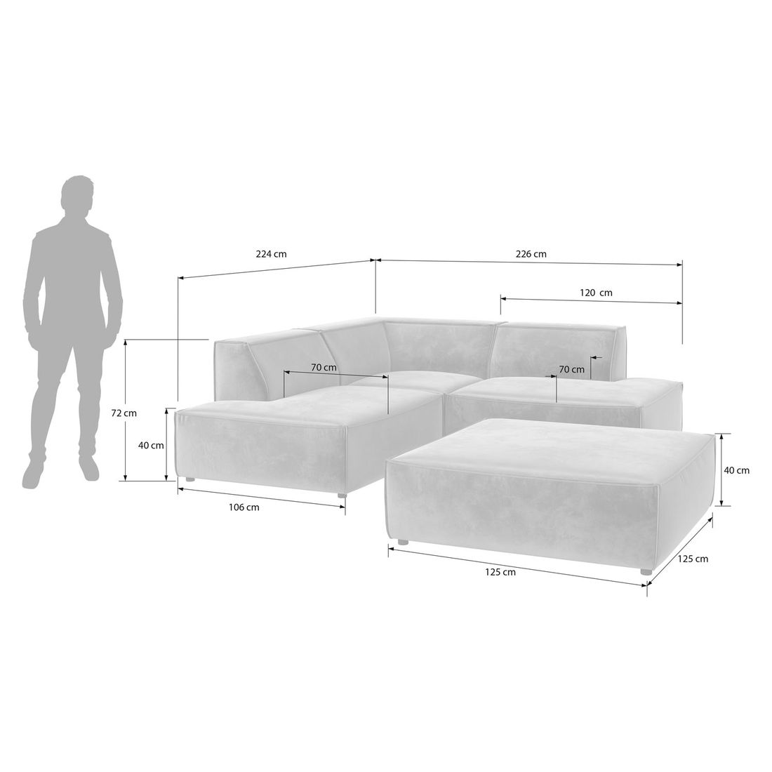 HOMELIV. Lennox Ecksofa mit Hocker Samt