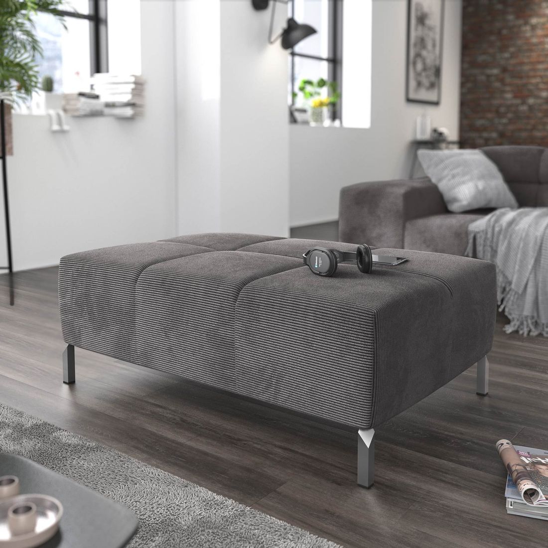 HOMELIV. Cambridge Polsterhocker 107x71x43cm Feincord