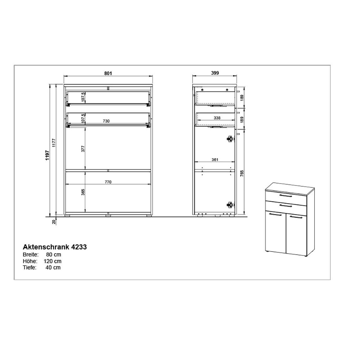 Germania Büroschrank Agenda Graphit/Grandson-Eiche 80x40x120cm