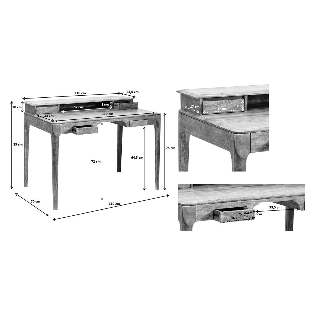 KARE Modern Wood Brooklyn Walnut Schreibtisch 110x70x85cm