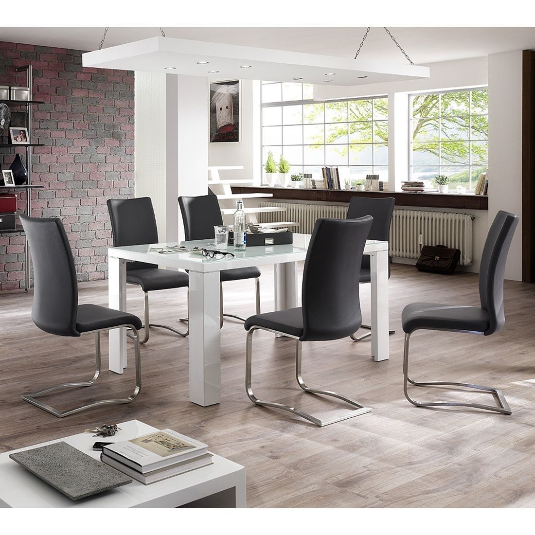 MCA furniture 2er-Set Leder-Schwingstuhl Arco II Bezug cappuccino