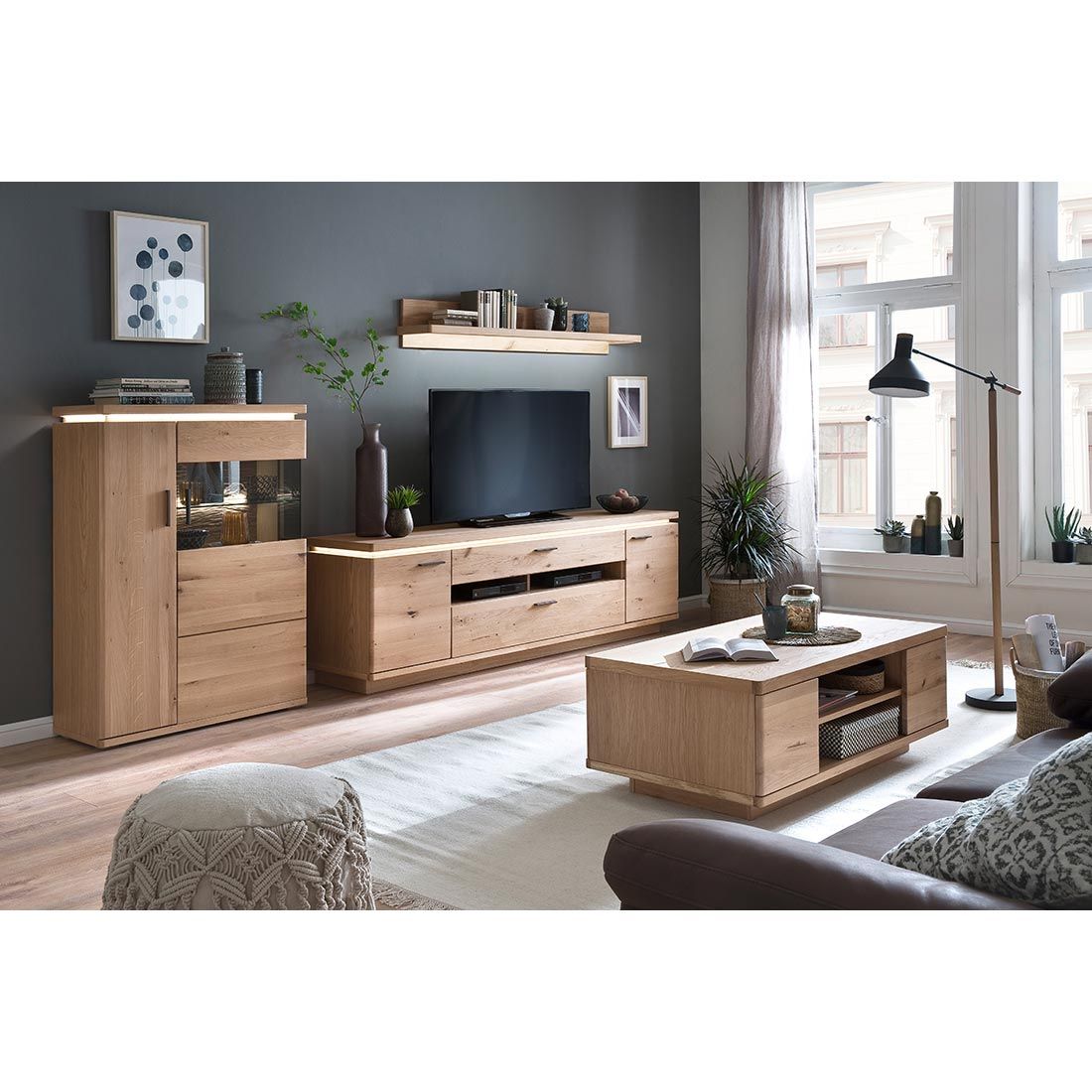 MCA Barcelona Highboard mit Beleuchtung 90x37x128cm