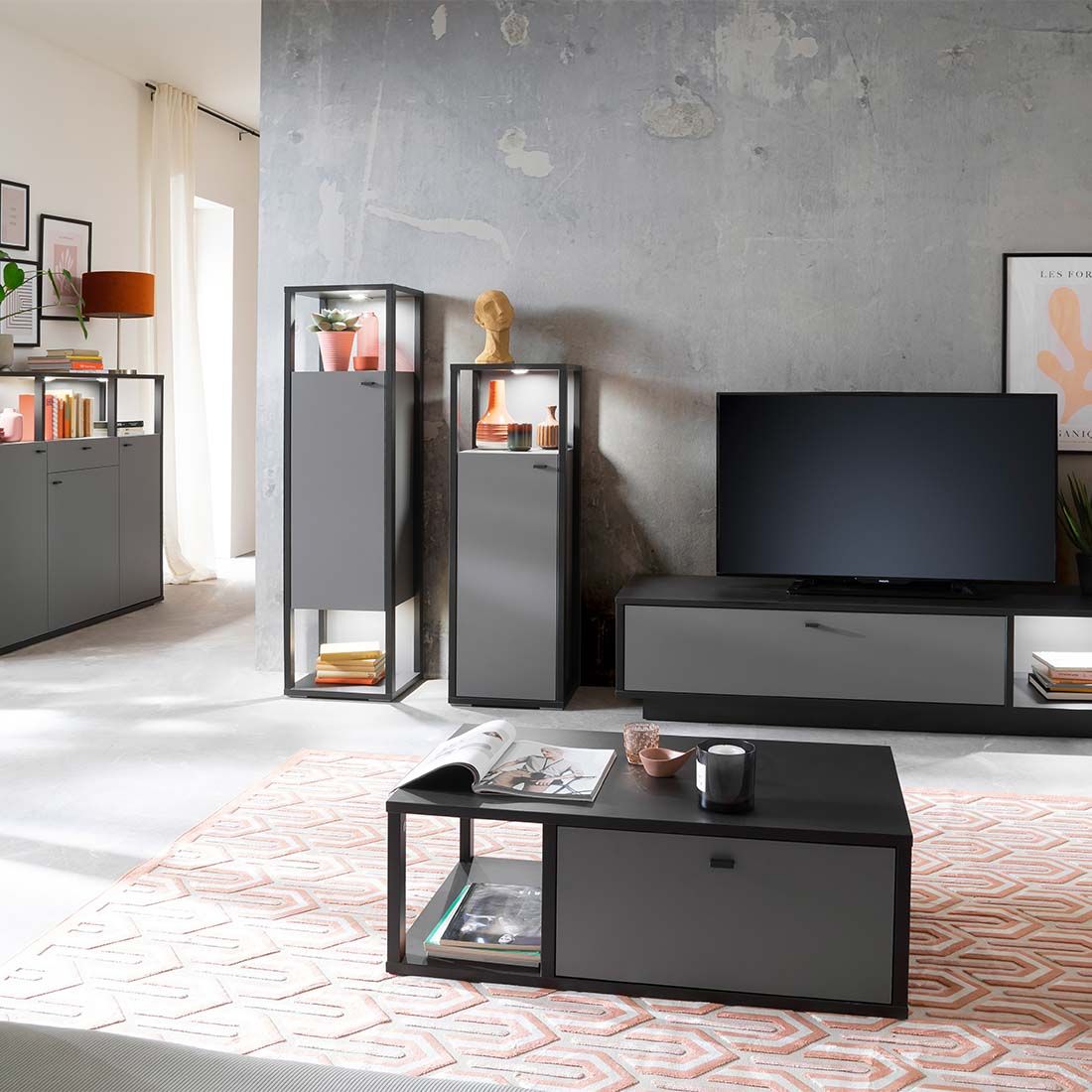 MCA Luxor Highboard mit Beleuchtung 40x37x150cm
