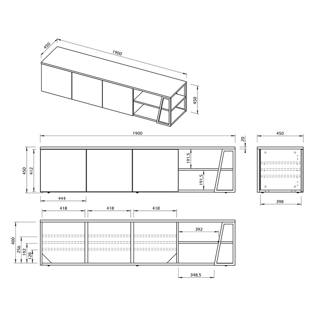 TEMAHOME Albi Lowboard 190x45x45cm