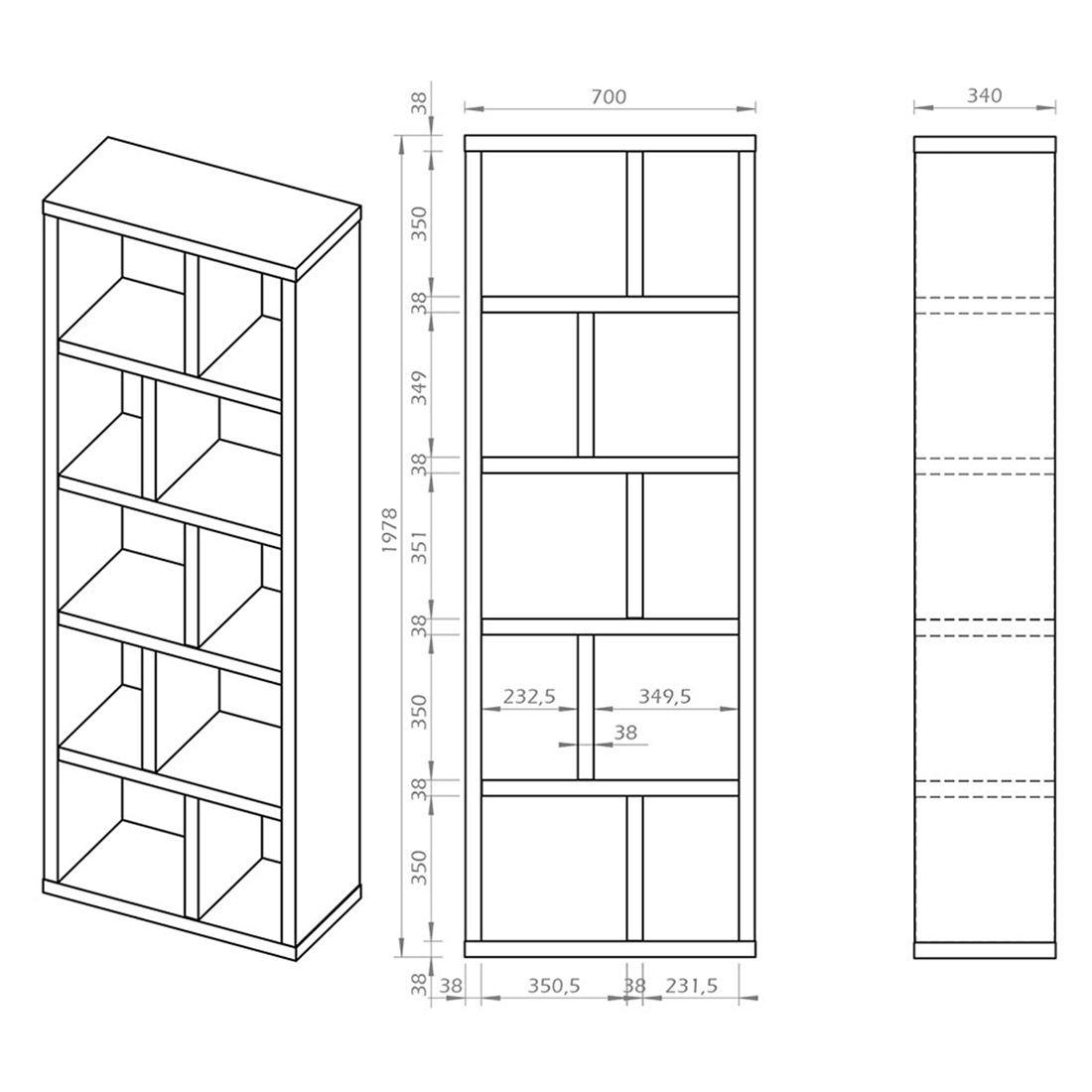 TEMAHOME Berlin Standregal 70x34x198cm