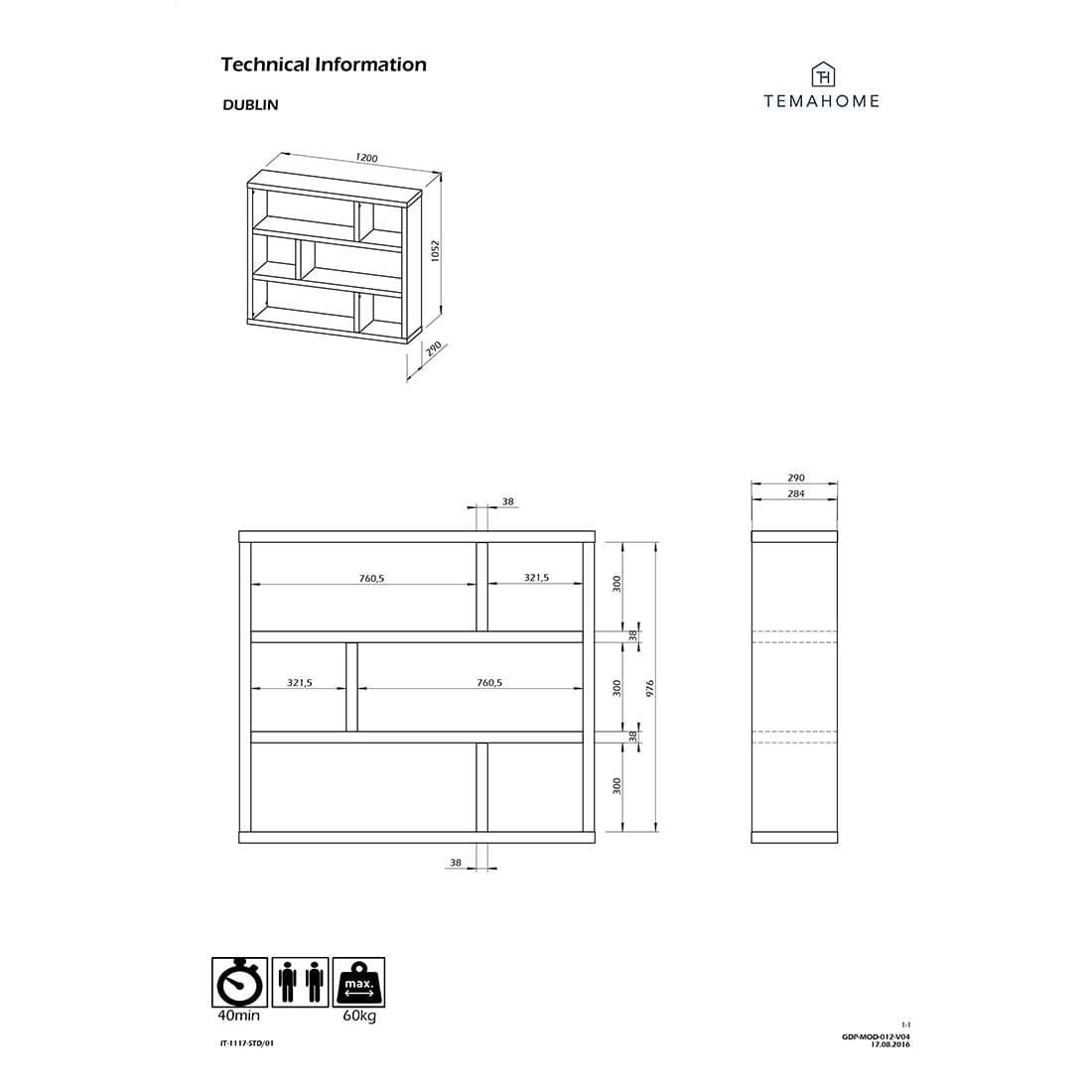 TEMAHOME Dublin Wandregal 120x29x105 cm
