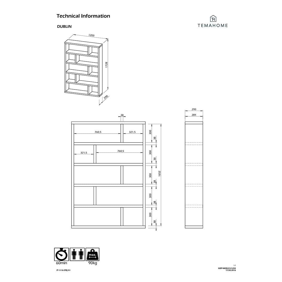 TEMAHOME Dublin Wandregal 120x29x173 cm