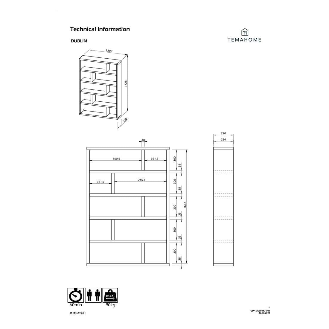 TEMAHOME Dublin Wandregal 120x29x173 cm