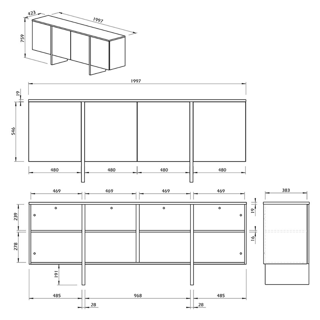 TEMAHOME Edge Sideboard 200x42x76cm