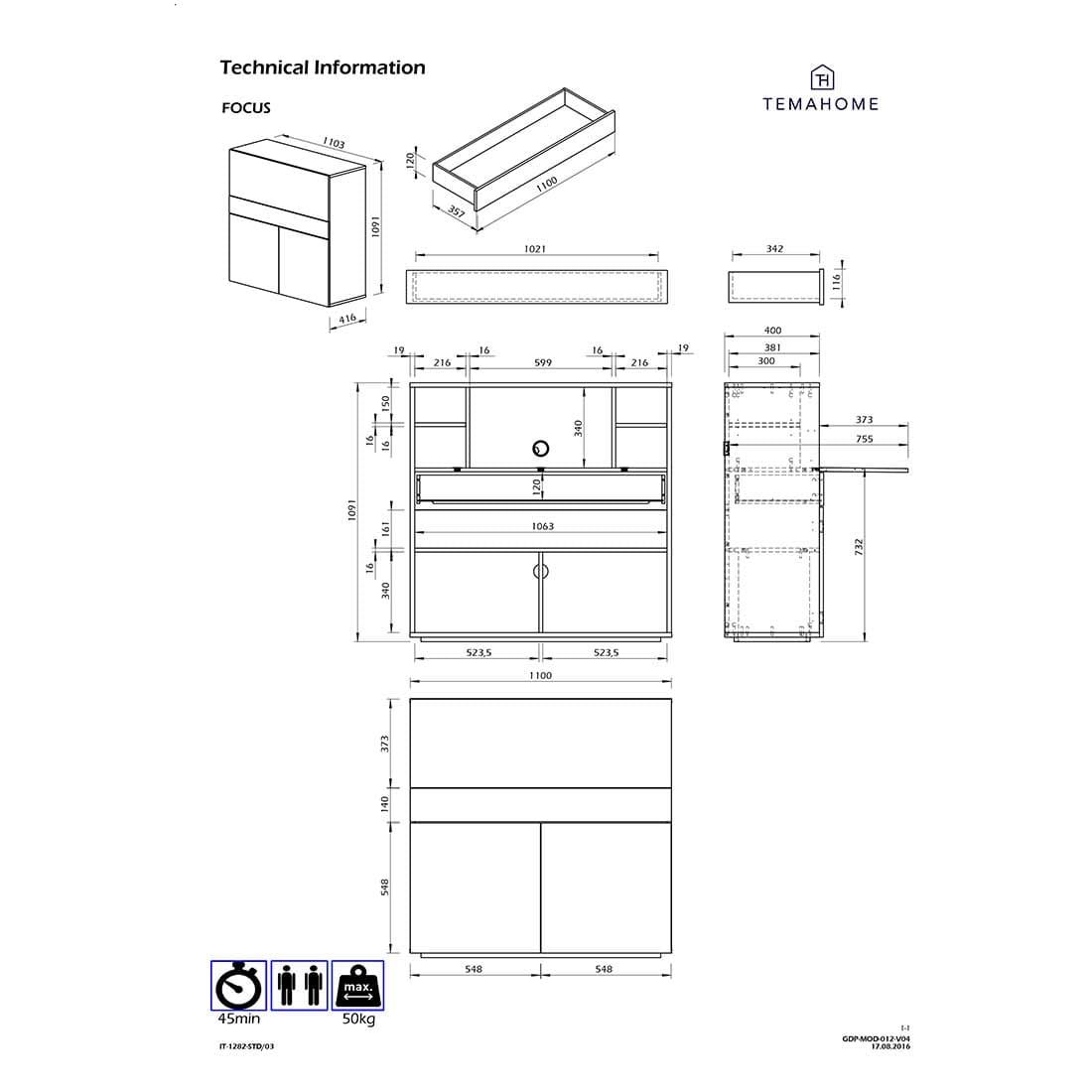 TEMAHOME Focus Schreibtisch 110x42x109 cm