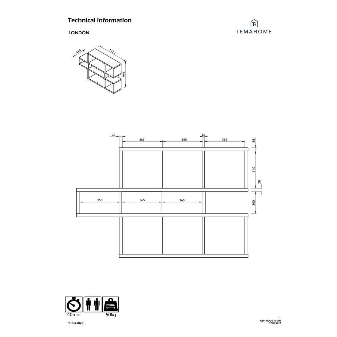 TEMAHOME London 001 Wandregal 156x34x100 cm