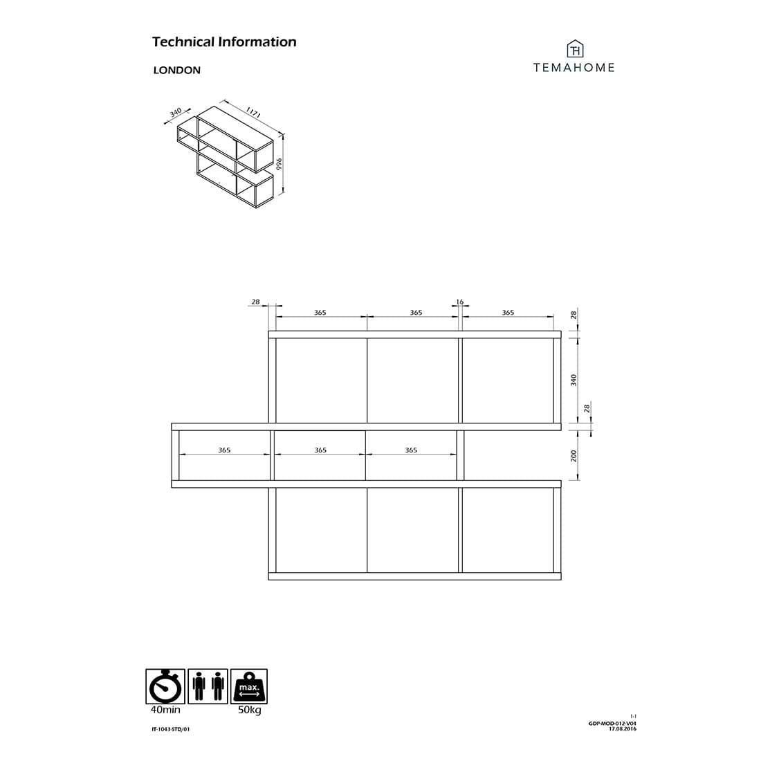 TEMAHOME London 001 Wandregal 156x34x100 cm