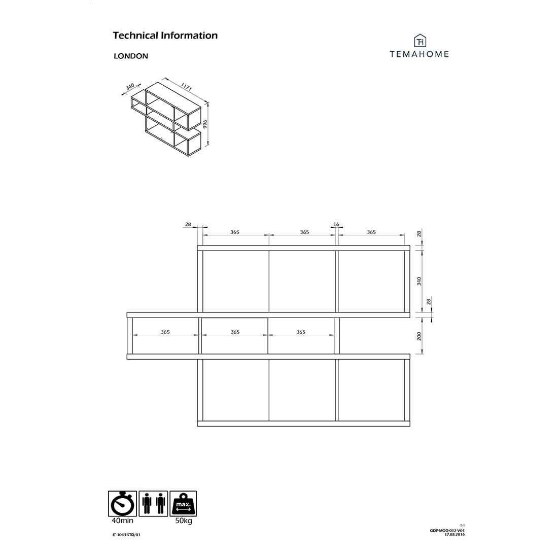 TEMAHOME London 001 Wandregal 156x34x100 cm