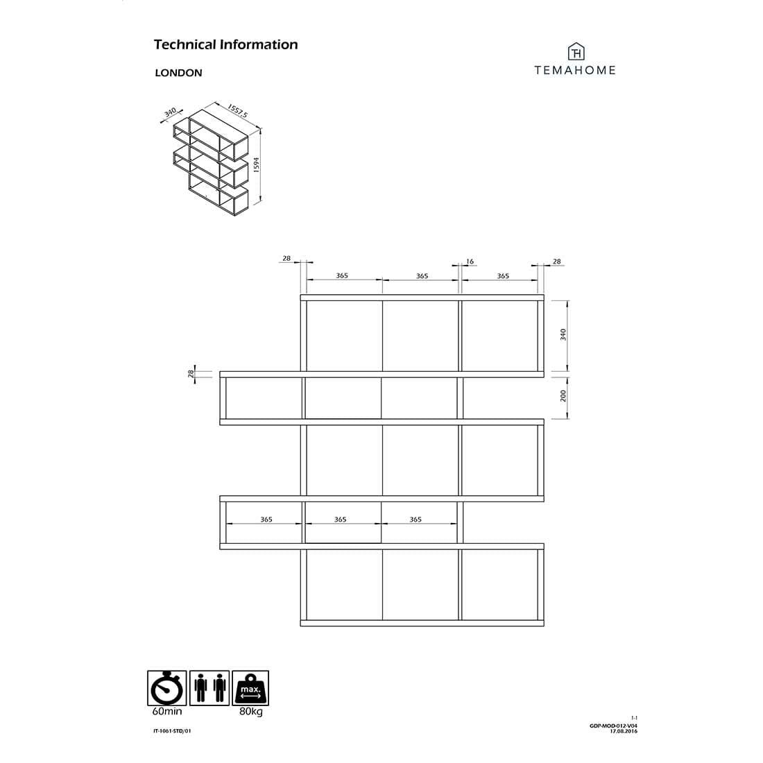 TEMAHOME London 002 Wandregal 156x34x160 cm
