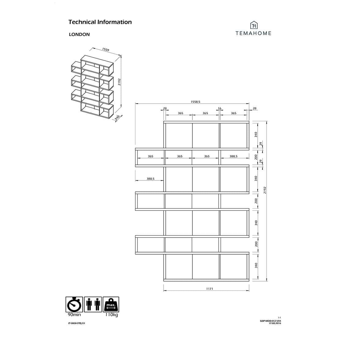 TEMAHOME London 003 Wandregal 156x34x220 cm
